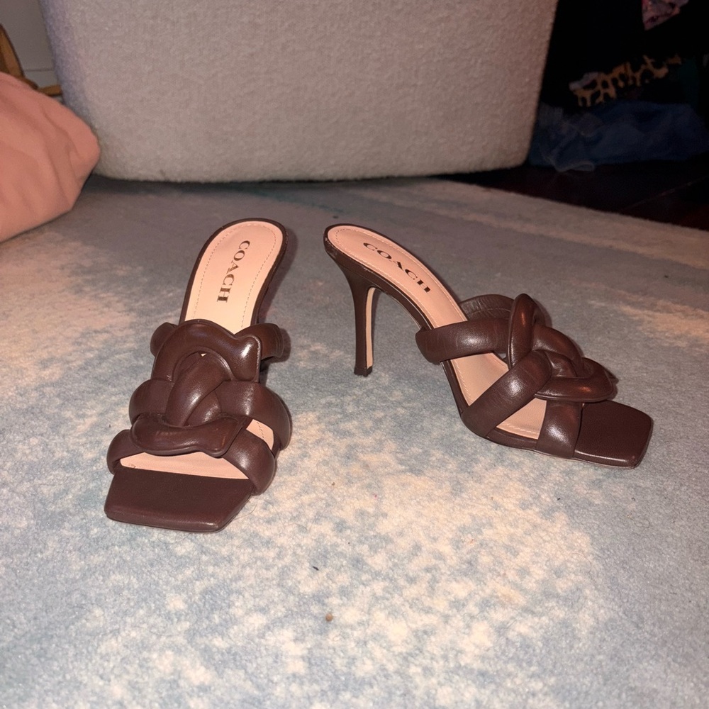 Coach Kellie Brown Braided Leather High Heel Mule